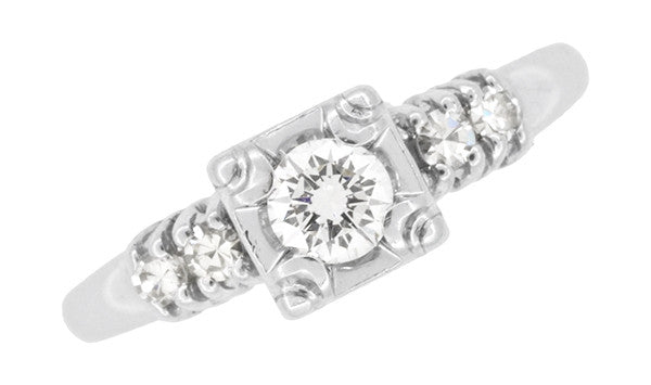 Noelle 1950's Mid Century Modern Fishtail Box Illusion Vintage Diamond Engagement Ring in 14K White Gold - Item: R735 - Image: 3