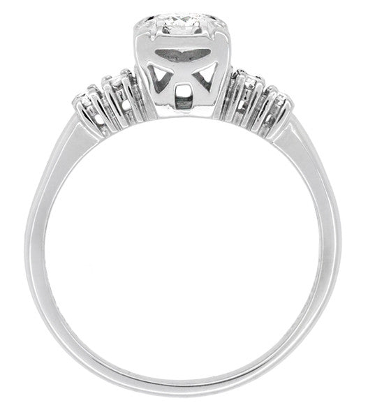 Noelle 1950's Mid Century Modern Fishtail Box Illusion Vintage Diamond Engagement Ring in 14K White Gold - Item: R735 - Image: 5