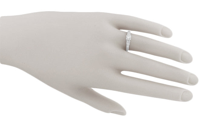 Noelle 1950's Mid Century Modern Fishtail Box Illusion Vintage Diamond Engagement Ring in 14K White Gold - Item: R735 - Image: 6