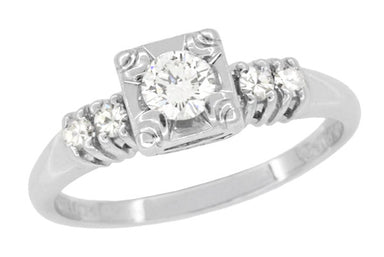 Noelle 1950's Mid Century Modern Fishtail Box Illusion Vintage Diamond Engagement Ring in 14K White Gold