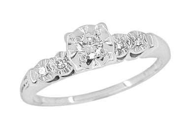 1950's Geometric 5 Diamond Square Illusion Halo Vintage Engagement Ring in 14 Karat White Gold