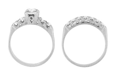 Mid Century Vintage Diamond Engagement Ring and Wedding Ring Set in 14 Karat White Gold - alternate view