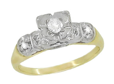 Vintage Art Deco Clover Diamond Engagement Ring in 14 Karat Yellow and White Gold