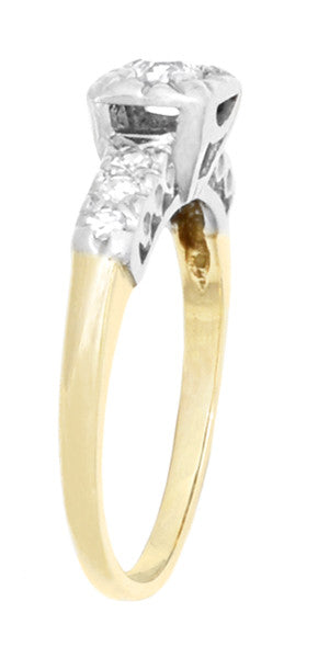 Harlowe 1930's Vintage Old Mine Cut Diamond Engagement Ring in 14K Yellow and White Gold Mixed Metals - Item: R742 - Image: 3