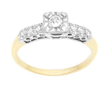 Harlowe 1930's Vintage Old Mine Cut Diamond Engagement Ring in 14K Yellow and White Gold Mixed Metals - alternate view