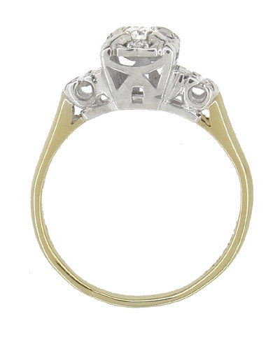 Art Deco Vintage Diamond Engagement Ring in 14 Karat White and Yellow Gold - Item: R743 - Image: 4