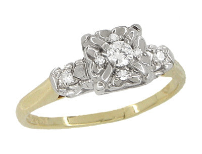 Art Deco Vintage Diamond Engagement Ring in 14 Karat White and Yellow Gold