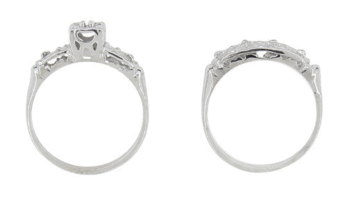 Art Deco Antique Wedding Ring and Clover Engagement Ring Set in 14 Karat White Gold - Item: R744 - Image: 3