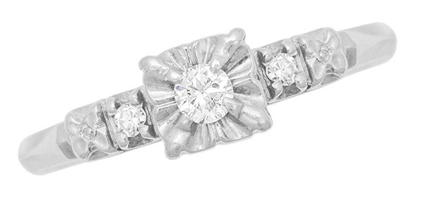 Jessa 1950's Retro Moderne Estate Diamond Engagement Ring in 14 Karat White Gold - Item: R754 - Image: 4