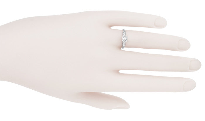 Jessa 1950's Retro Moderne Estate Diamond Engagement Ring in 14 Karat White Gold - Item: R754 - Image: 6