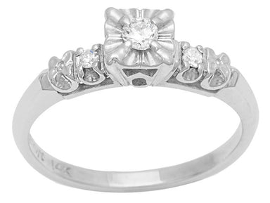 Vintage Ringcraft Diamond Engagement Ring in 14 Karat White Gold - Box Illusion Setting - R754