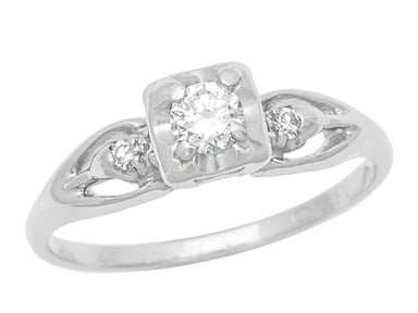 Clare 1940's Retro Moderne Filigree Vintage Diamond Engagement Ring in 14 Karat White Gold - R7611