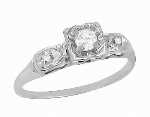 1950's Heirloom Diamond Engagement Ring in 14 Karat White Gold - Vintage Promise Ring