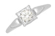 Charlota 1950's Retro Moderne Vintage Solitaire Diamond Engagement Ring in 18 Karat White Gold