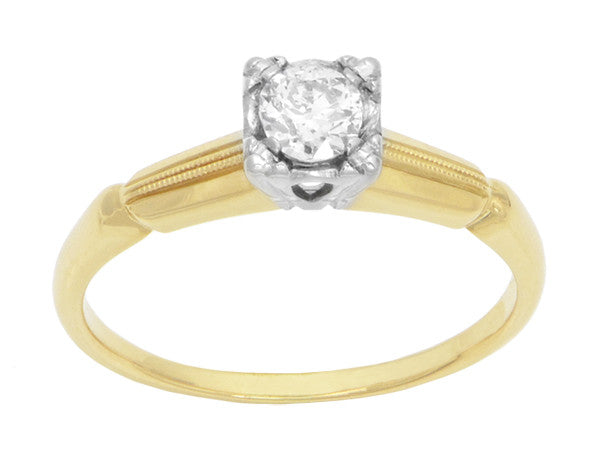 Vintage 1940's Heirloom Old European Cut Diamond Ring in Two-Tone 14 Karat Gold - Item: R769 - Image: 2