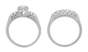 Mid Century Retro Moderne Diamond Engagement Ring and Wedding Ring Set in 14 Karat White Gold
