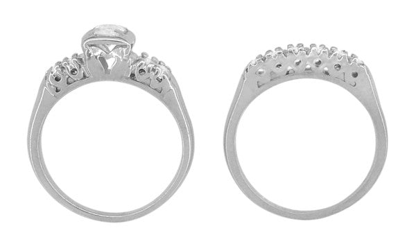 Mid Century Retro Moderne Diamond Engagement Ring and Wedding Ring Set in 14 Karat White Gold - Item: R776 - Image: 3