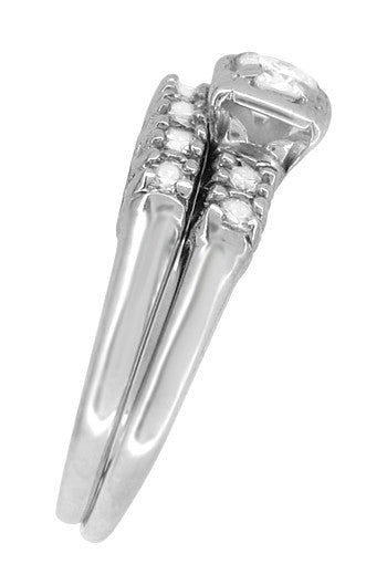 Mid Century Retro Moderne Diamond Engagement Ring and Wedding Ring Set in 14 Karat White Gold - alternate view