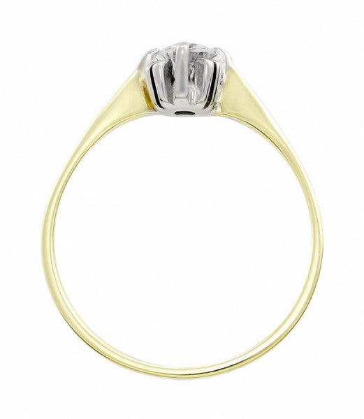 Mid Century Modern Retro Starburst Vintage Two Tone Diamond Engagement Ring in 14K White and Yellow Gold - Item: R778 - Image: 4