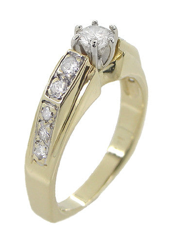 Estate Square Bottom Diamond Engagement Ring in 14 Karat Yellow