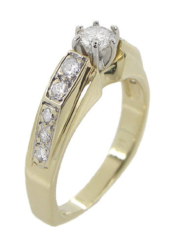 Estate Square Bottom Diamond Engagement Ring in 14 Karat Yellow Gold