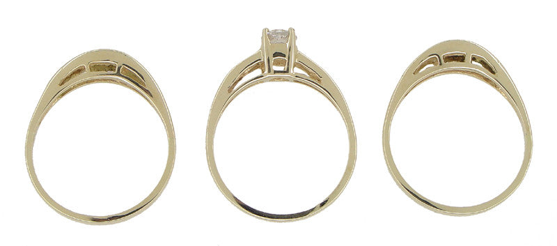 Estate Baguettes Diamond Engagement Ring and Double Hugger Wedding Set in 14 Karat Gold - Item: R780 - Image: 3