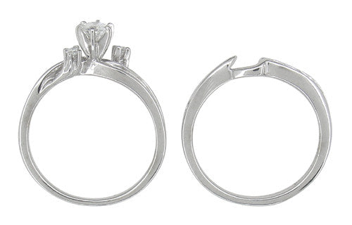 Flowing Waves Diamond Vintage Wedding and Engagement Ring Set in 14 Karat White Gold - Item: R781 - Image: 3