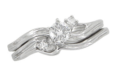 Flowing Waves Diamond Vintage Wedding and Engagement Ring Set in 14 Karat White Gold - Item: R781 - Image: 2