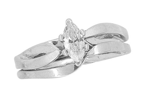 1970's Vintage Marquise Diamond Bridal Ring Set in 14 Karat White Gold - Item: R785 - Image: 3