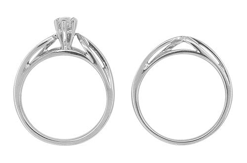 1970's Vintage Marquise Diamond Bridal Ring Set in 14 Karat White Gold - Item: R785 - Image: 4