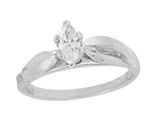 1970's Vintage Marquise Diamond Bridal Ring Set in 14 Karat White Gold - Item: R785 - Image: 2