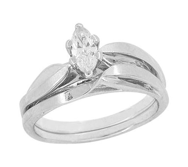 1970's Vintage Marquise Diamond Bridal Ring Set in 14 Karat White Gold