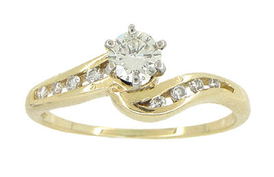 Cascading Diamonds Estate Engagement Ring in 14 Karat Yellow Gold - Item: R786 - Image: 5