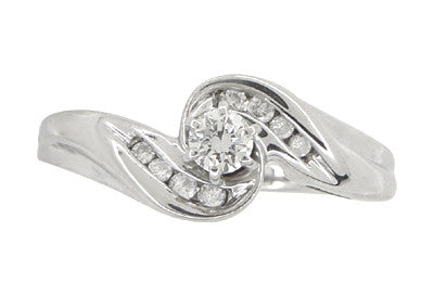 Secret Hearts Diamond Twist Engagement Ring in 14 Karat White Gold - Circa 1980's - Item: R787 - Image: 2