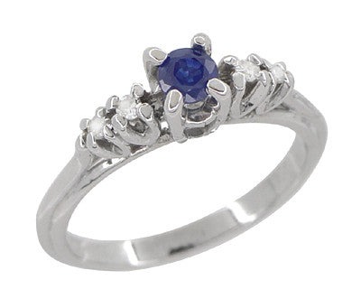 Blue Sapphire and Diamond Vintage Ring in 18 Karat White Gold - Item: R789 - Image: 3