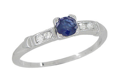 Antique Art Deco Blue Sapphire and Diamond Ring in 18 Karat White Gold