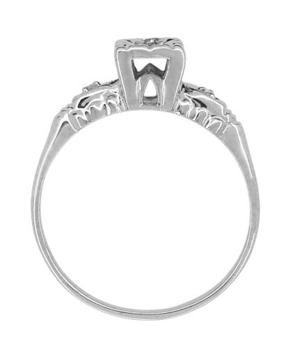 Retro Moderne Hearts and Clover Vintage Diamond Engagement Ring in 14 Karat White Gold - Item: R793 - Image: 2