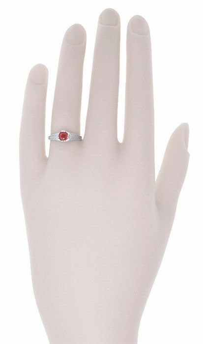 Art Deco Ashford Filigree Ruby Birthstone Engagement Ring in 14 Karat White Gold - Item: R795WRU - Image: 5