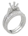 Art Deco Scrolls 3/4 Carat Princess Cut Diamond Engagement Ring Setting and Wedding Ring in 14 or 18 Karat White Gold