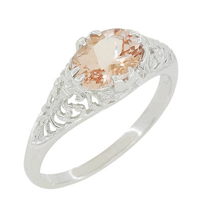 Morganite Oval East West Filigree Edwardian Engagement Ring in 14 Karat White Gold - Item: R799M - Image: 3