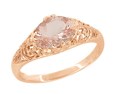 Edwardian Filigree East West Oval Morganite Engagement Ring in 14 Karat Rose Gold ( Pink Gold ) - Item: R799RM - Image: 2