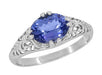 East to West Oval Vintage Edwardian 1.20 Carat Tanzanite Filigree Ring in White Gold - R799TA