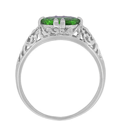 Oval Tsavorite Garnet Edwardian Filigree Engagement Ring in 14 Karat White Gold - Item: R799TS - Image: 4