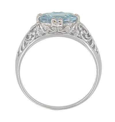 Side of Edwardian Oval Blue Topaz Vintage Engagement Ring - R799WBT