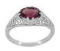 Edwardian East West Oval Rhodolite Garnet Filigree Engagement Ring in 14 Karat White Gold