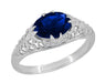 Filigree Edwardian Oval Blue Sapphire Engagement Ring in 14 Karat White Gold