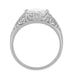East West White Sapphire Filigree Edwardian Engagement Ring in 14 Karat White Gold