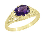 Edwardian Antique Style East to West Oval Amethyst Filigree Ring in 14K or 18K Yellow Gold