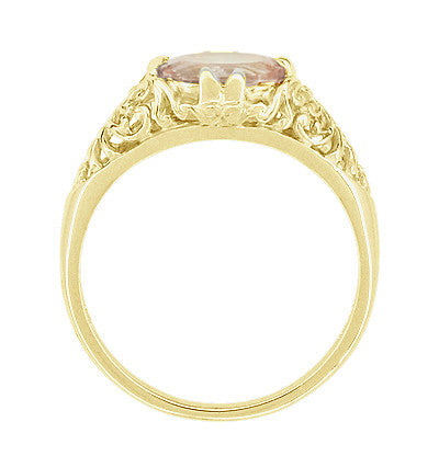 Morganite East West Oval Filigree Edwardian Engagement Ring in 14 Karat Yellow Gold - Item: R799YM - Image: 4