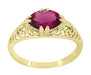 Yellow Gold Edwardian Oval Rubellite Tourmaline Filigree Engagement Ring - October Birthstone